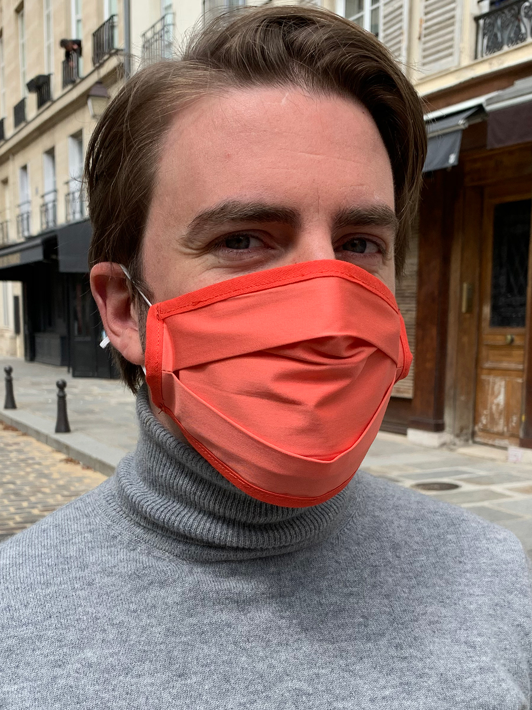 Masque de Protection Recto Corail / Verso Blanc Gansé Corail
